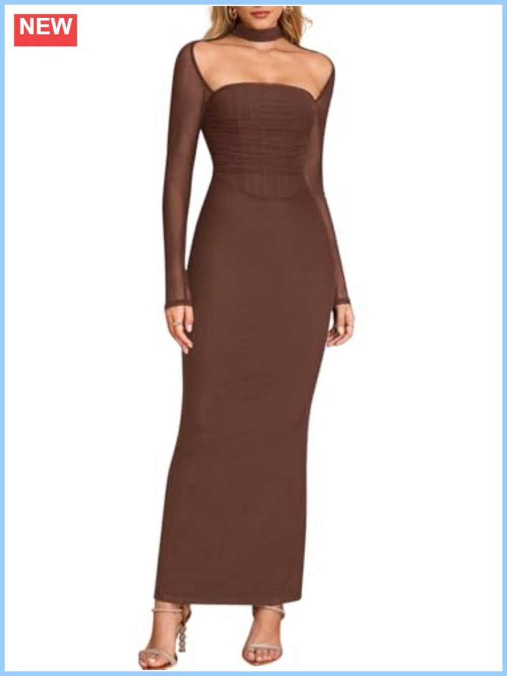 Long Sleeve Corset Halter Bodycon Maxi Dress Back Slit High Waist